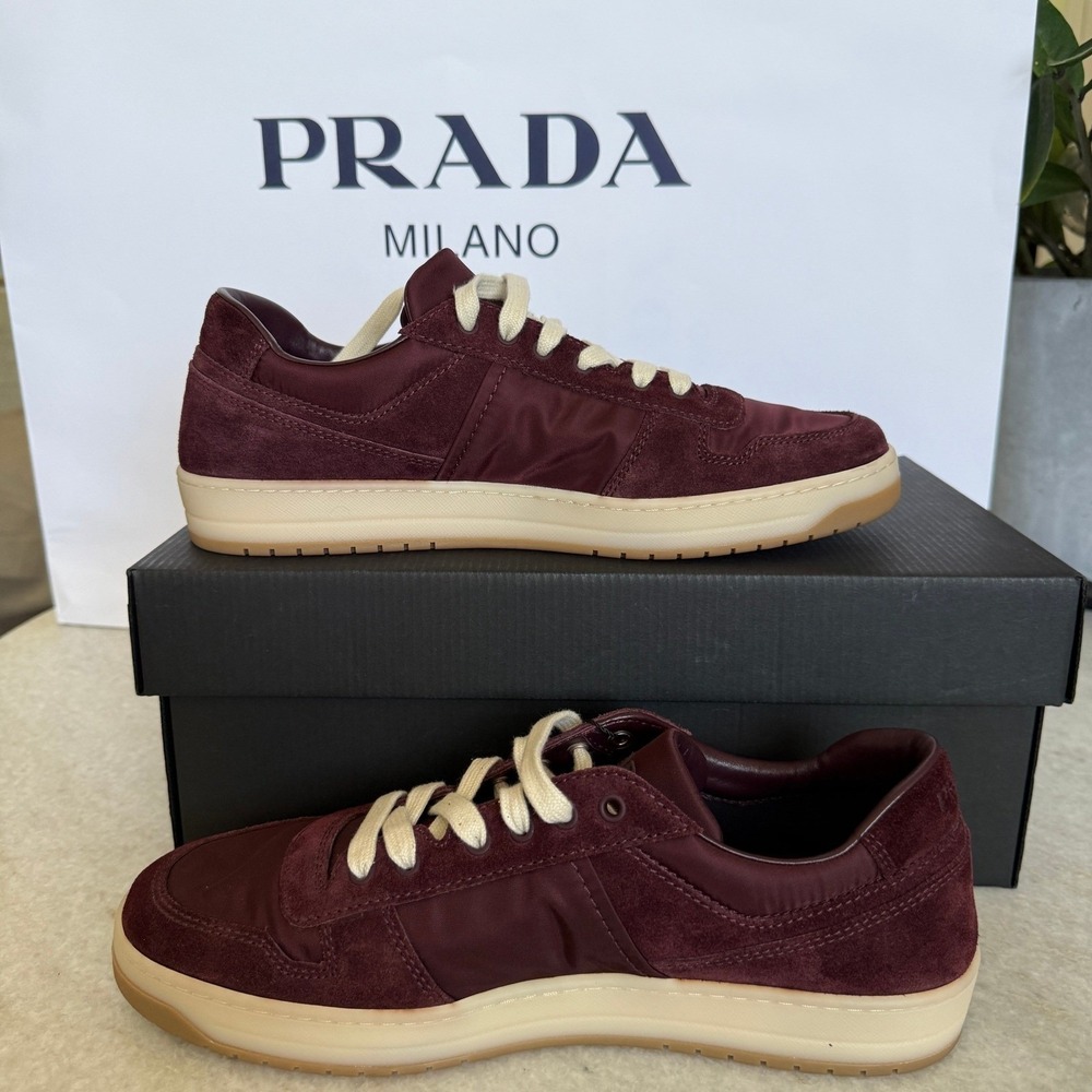 Prada Milano 2EE364 Men Dark Red Suede Fabric Downtown Sneakers shoes UK 9 - Picture 8 of 16